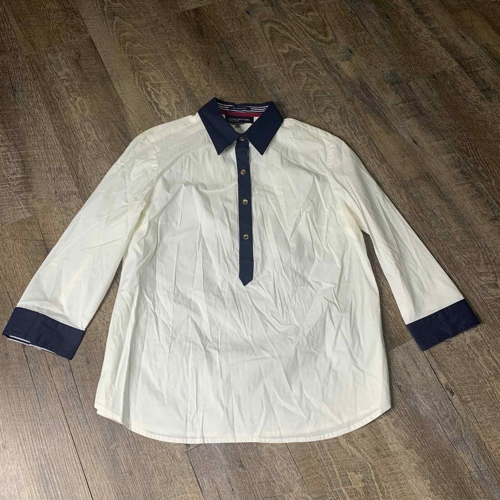 Jones New York Top Womens Size Medium White Button Up Popover Collared Career